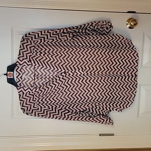 Auditions Blouse 2XL Chevron Sheer Red White Stripe